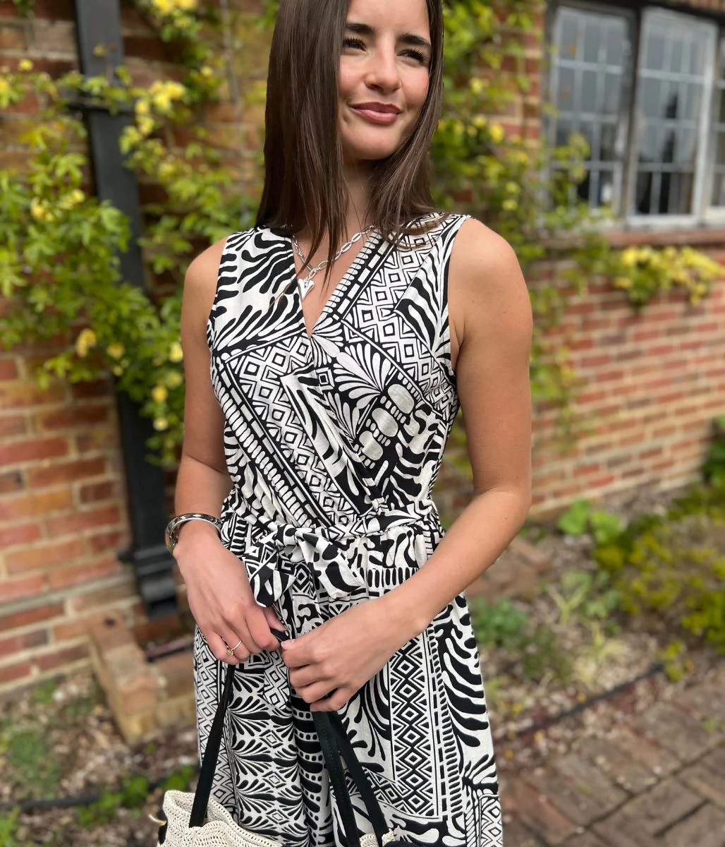 Black Geo Print Belted Jumpsuit - Image 5