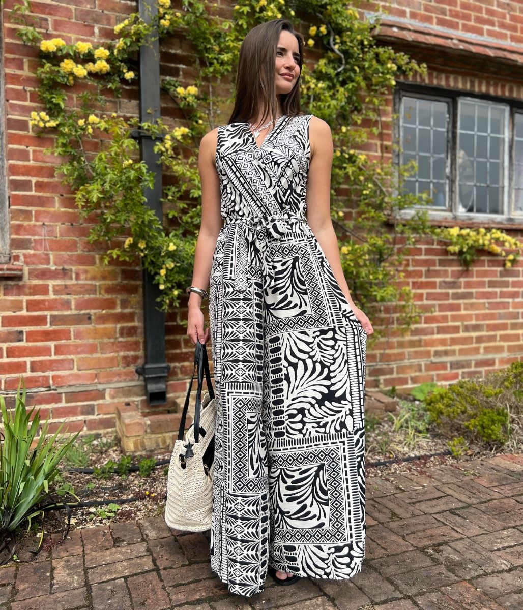 Black Geo Print Belted Jumpsuit - Image 7