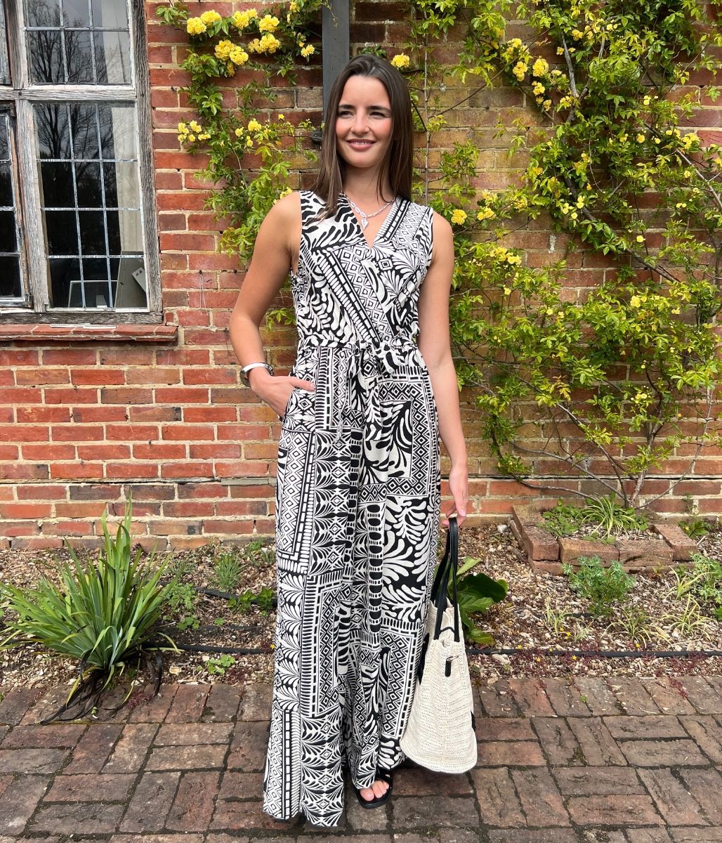 Black Geo Print Belted Jumpsuit - Image 8