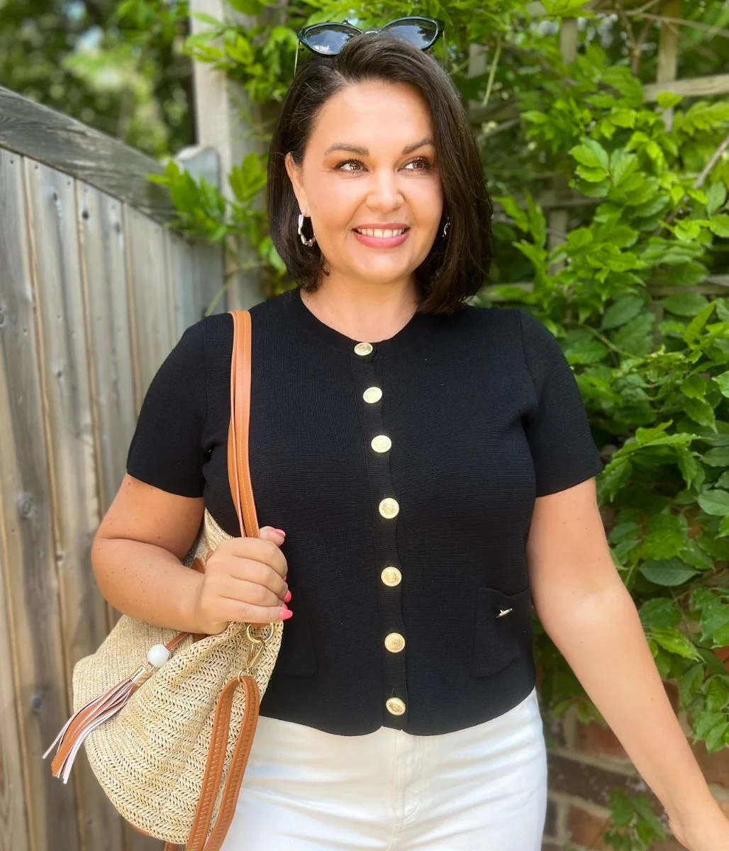 Black Gold Button Short Sleeve Cardigan - Image 3