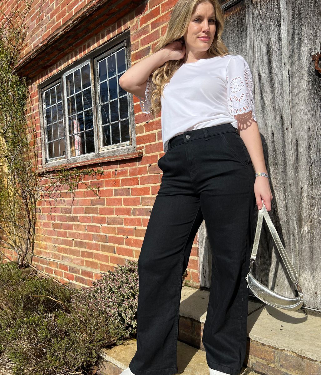 Black High Rise Wide Leg Jeans - Image 3