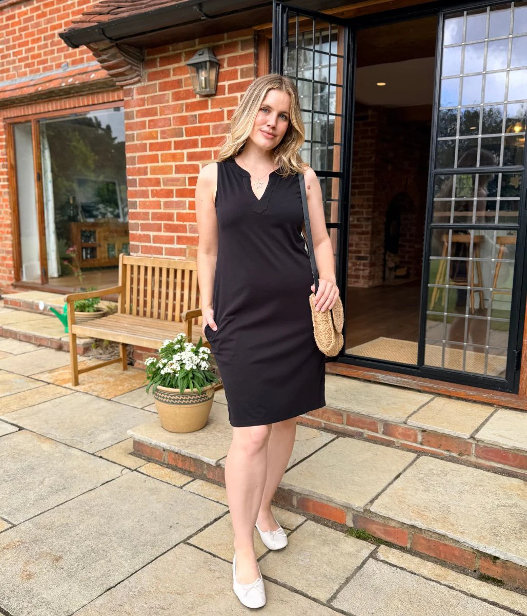 Black Jersey Notch Neck Dress - Image 2