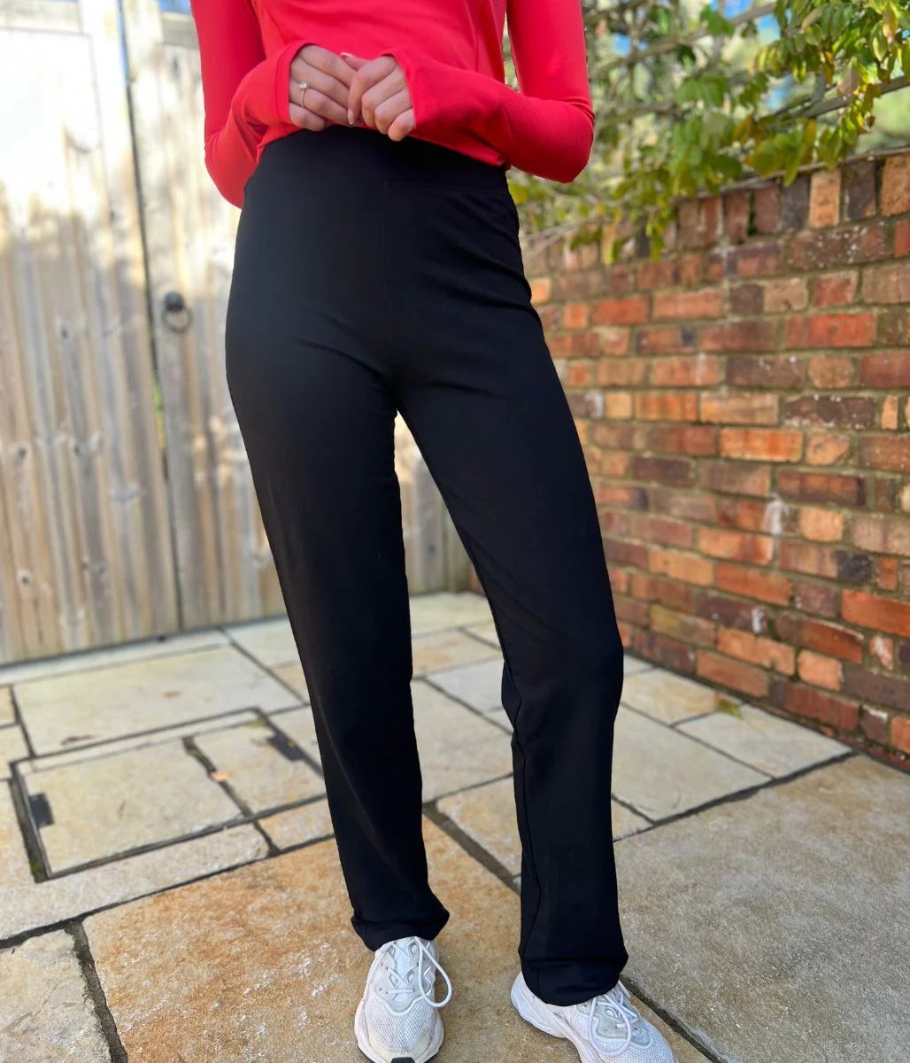 Black Jersey Straight Leg Trousers - Image 3