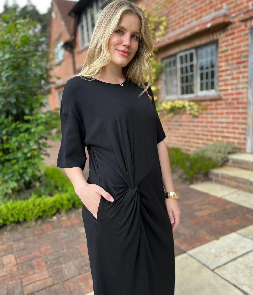 Black Jersey Twist T-Shirt Dress - Image 2