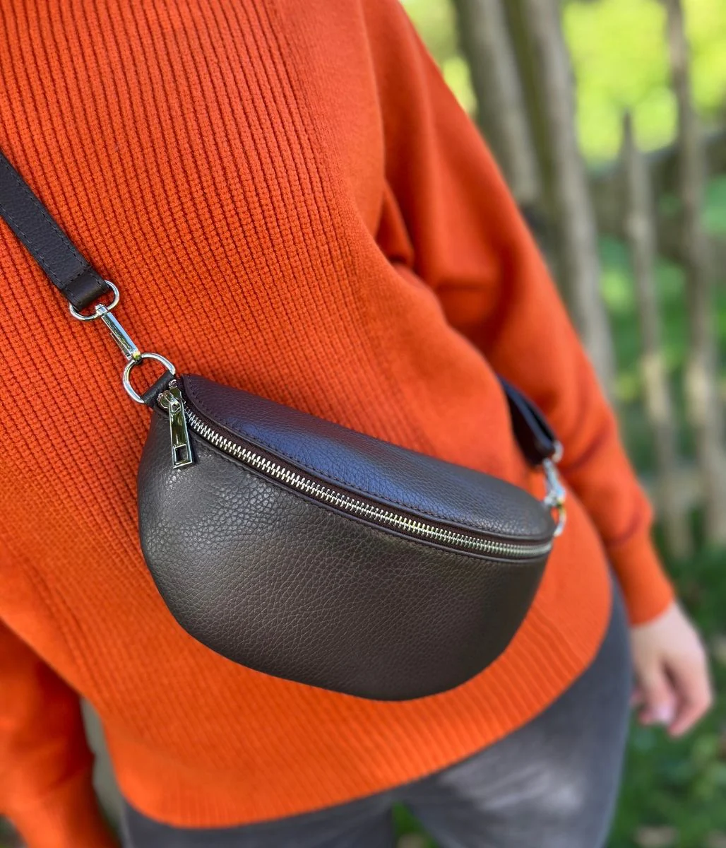 Black Leather Sling Crossbody Bag - Image 4