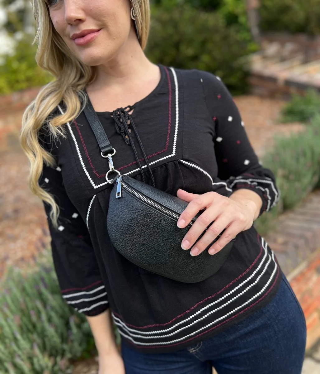 Black Leather Sling Crossbody Bag - Image 5