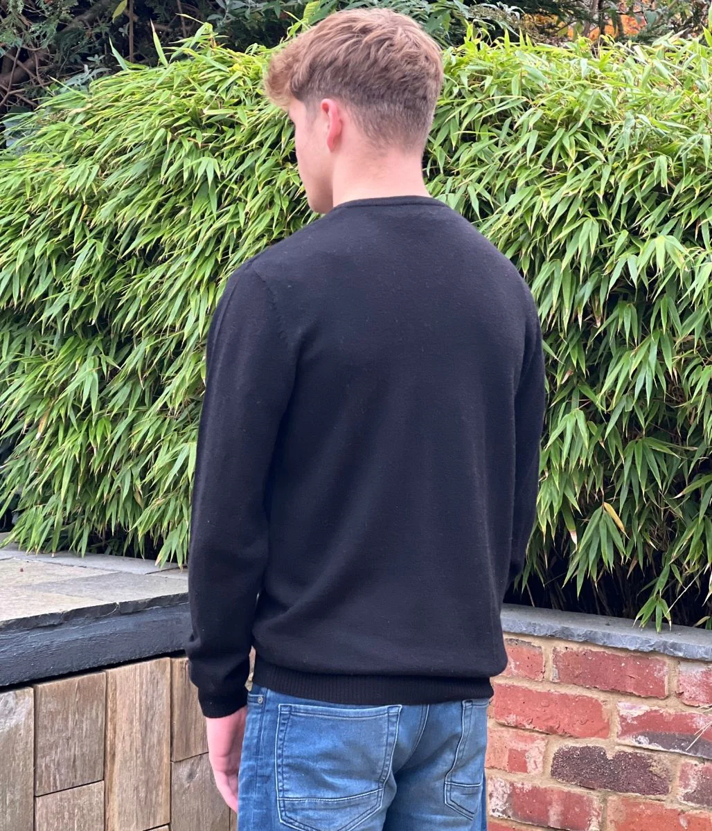 Men's Black Wool Rich V Neck Jumper - Image 3