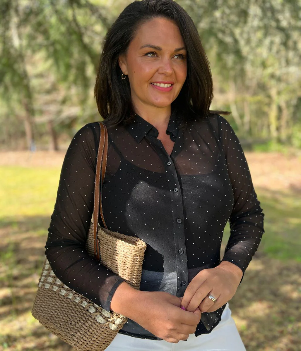 Black Mesh Embellished Shirt - Image 2