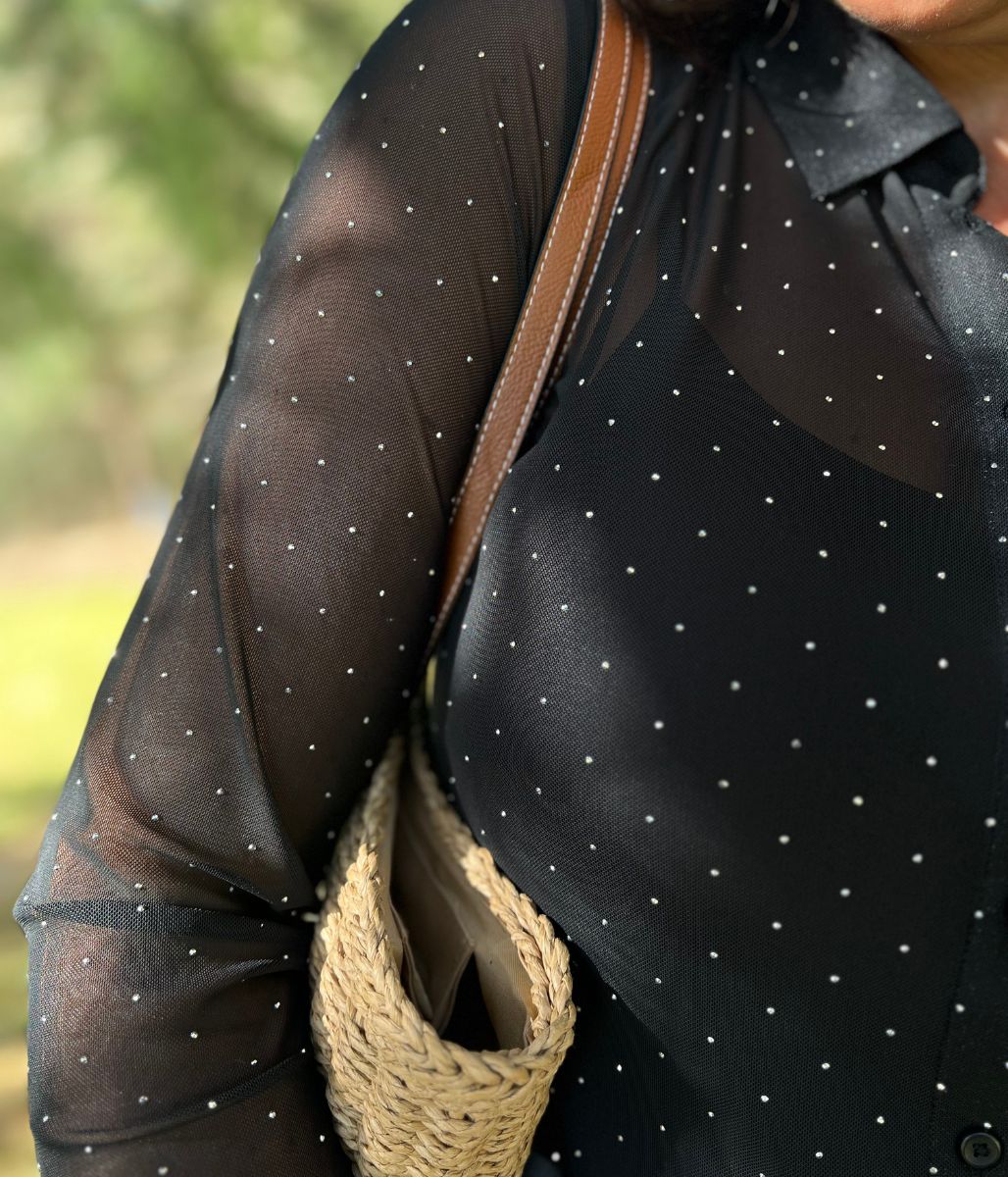 Black Mesh Embellished Shirt - Image 6