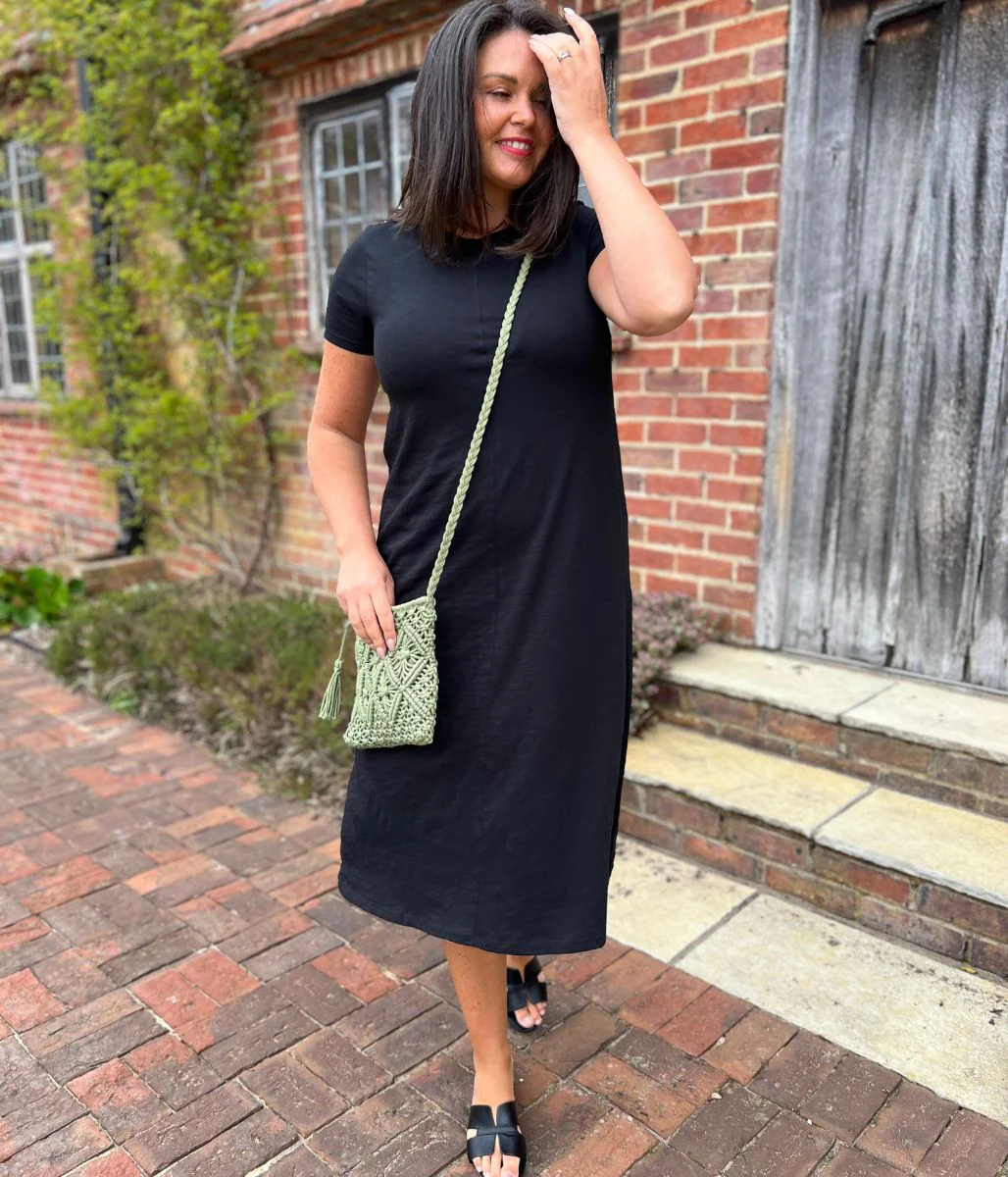 Black Pure Cotton T Shirt Midi Dress - Image 2