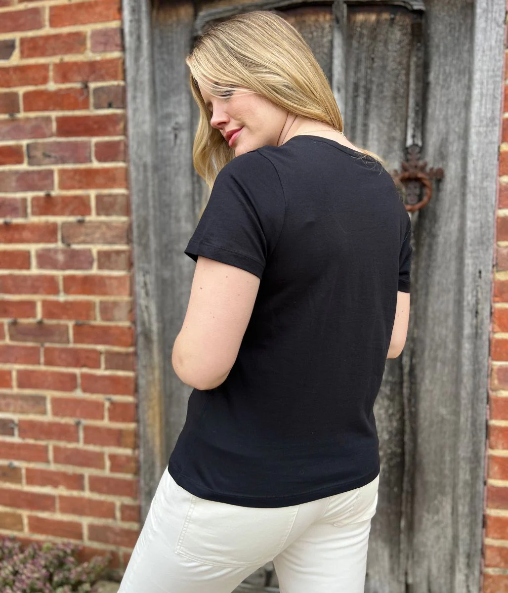 Black Pure Cotton V Neck T Shirt - Image 3