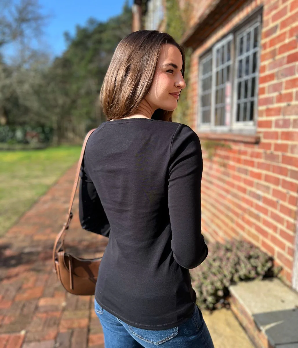 Black Regular Long Sleeve Crew Neck Top - Image 2