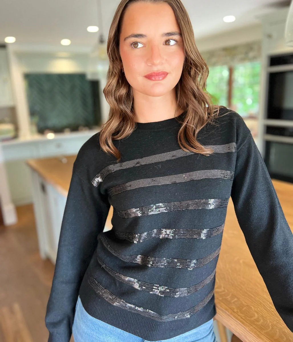 Black Sequin Stripe Jumper - Image 3