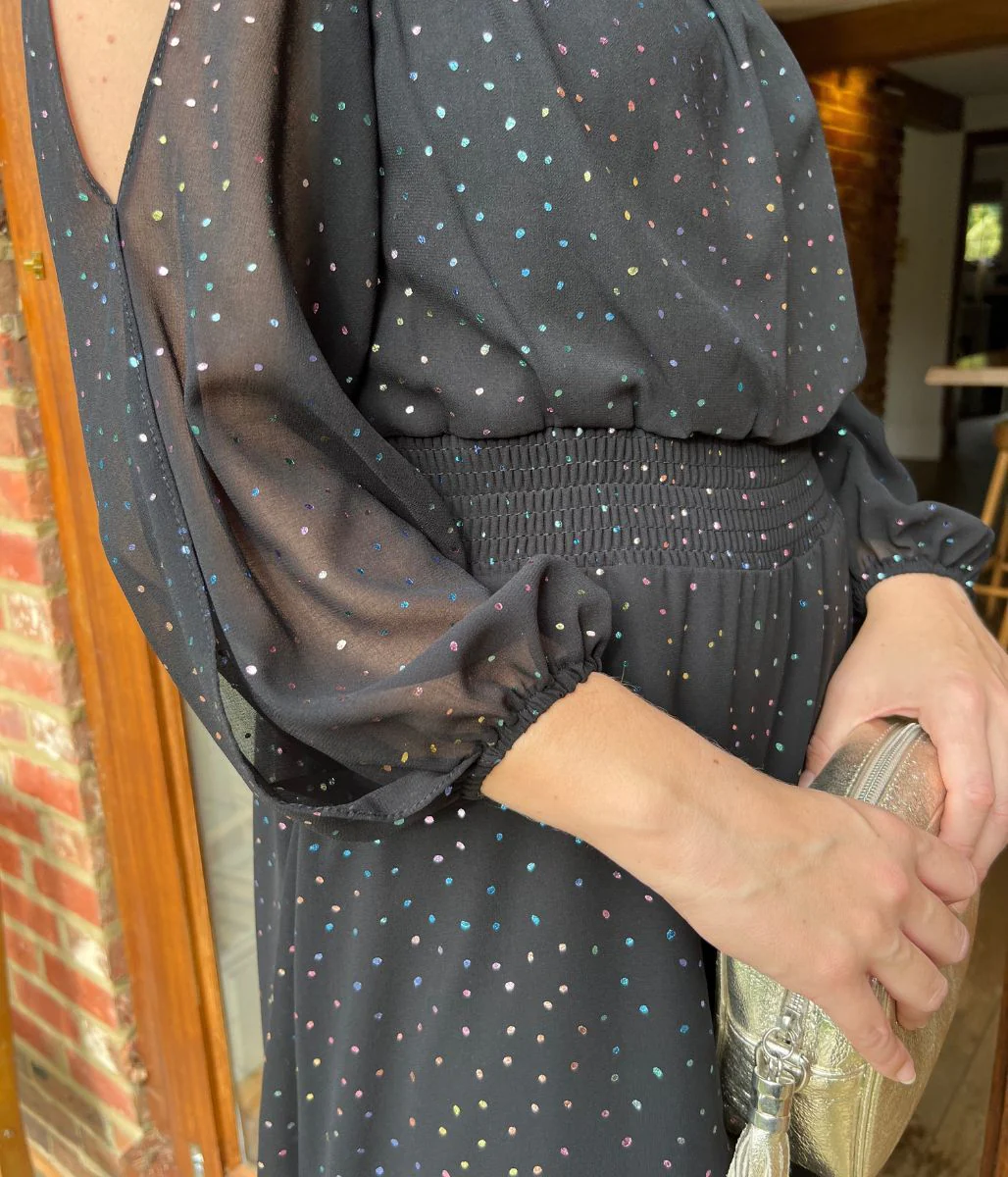Black Sparkle Chiffon Split Sleeve Midi Dress - Image 7