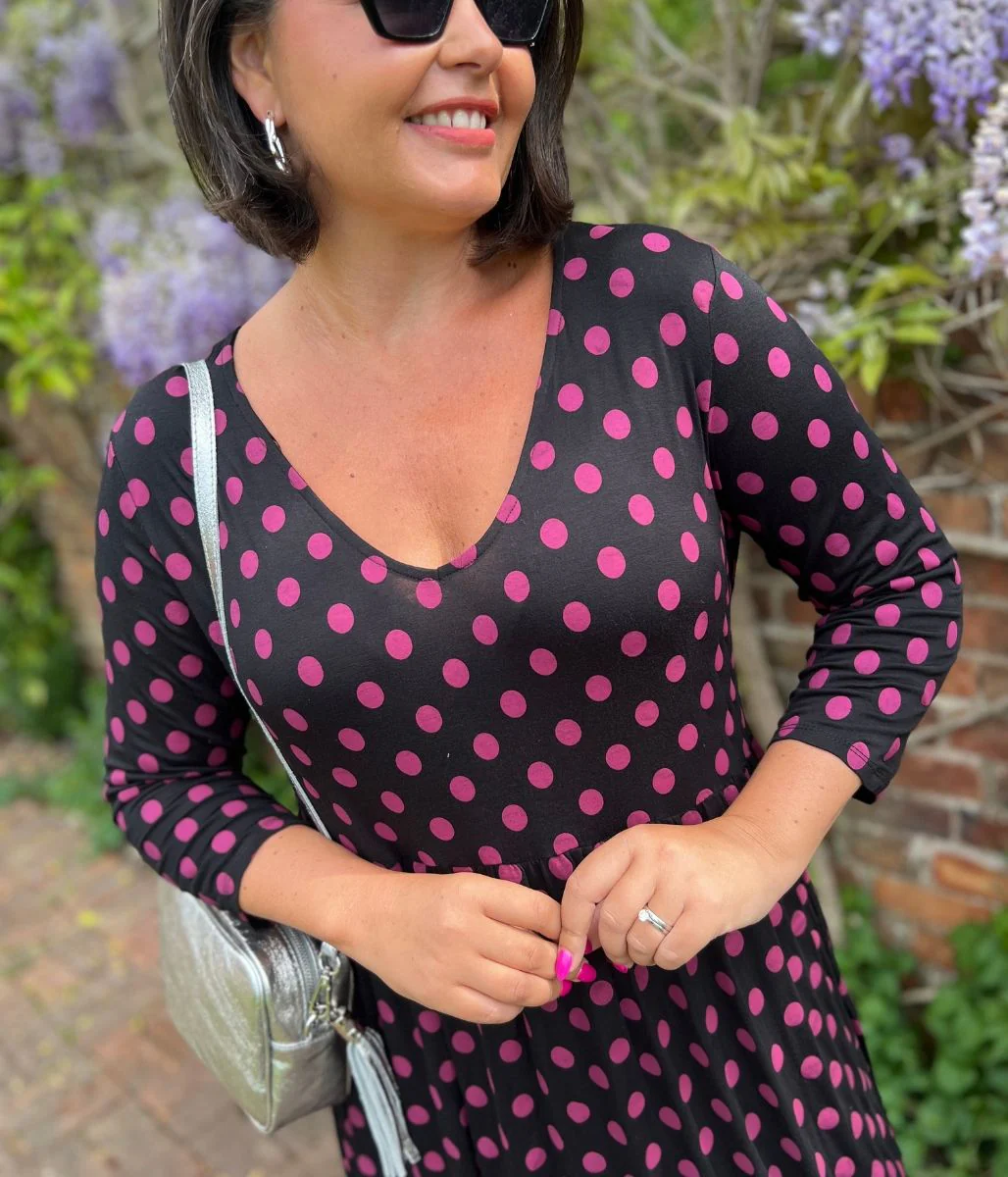 Black Spotted Frill Detail Dress - Image 10
