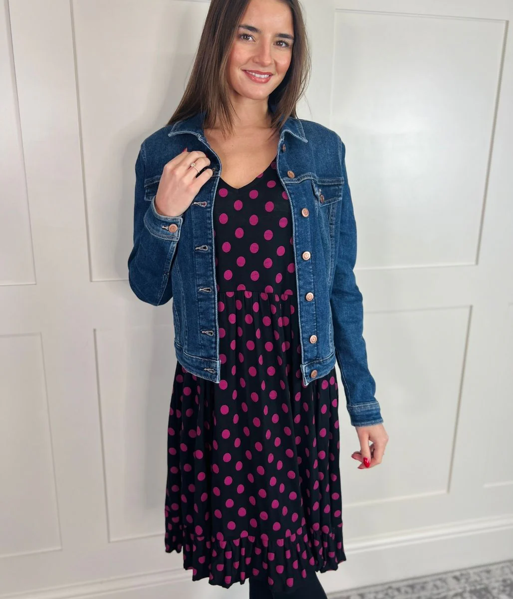 Black Spotted Frill Detail Dress - Image 11