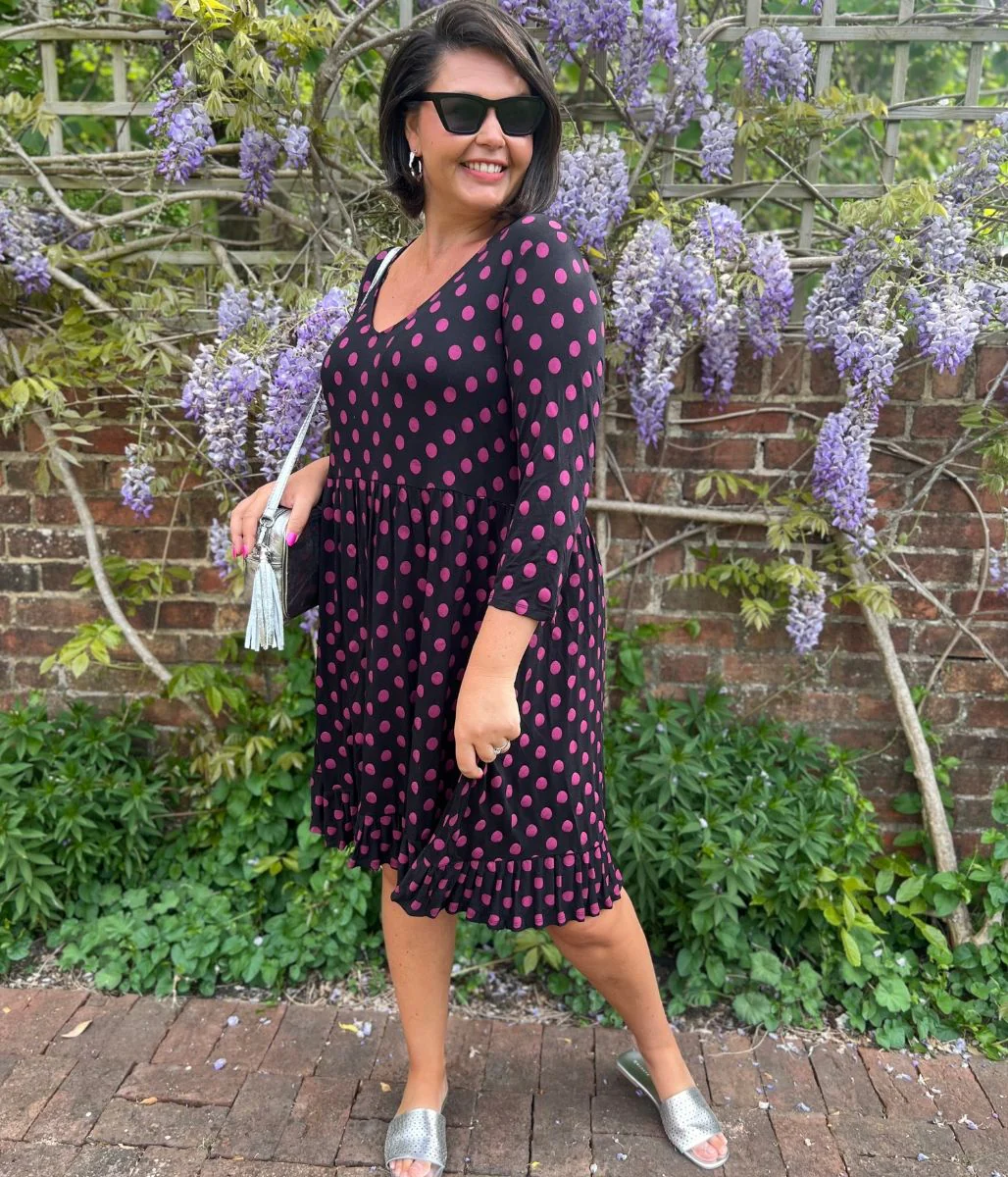 Black Spotted Frill Detail Dress - Image 3