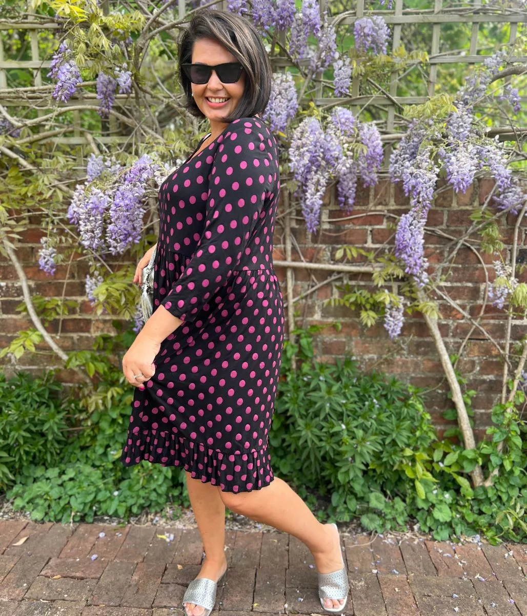 Black Spotted Frill Detail Dress - Image 4
