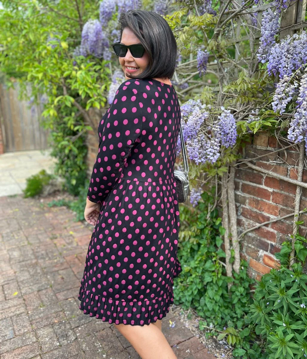 Black Spotted Frill Detail Dress - Image 5