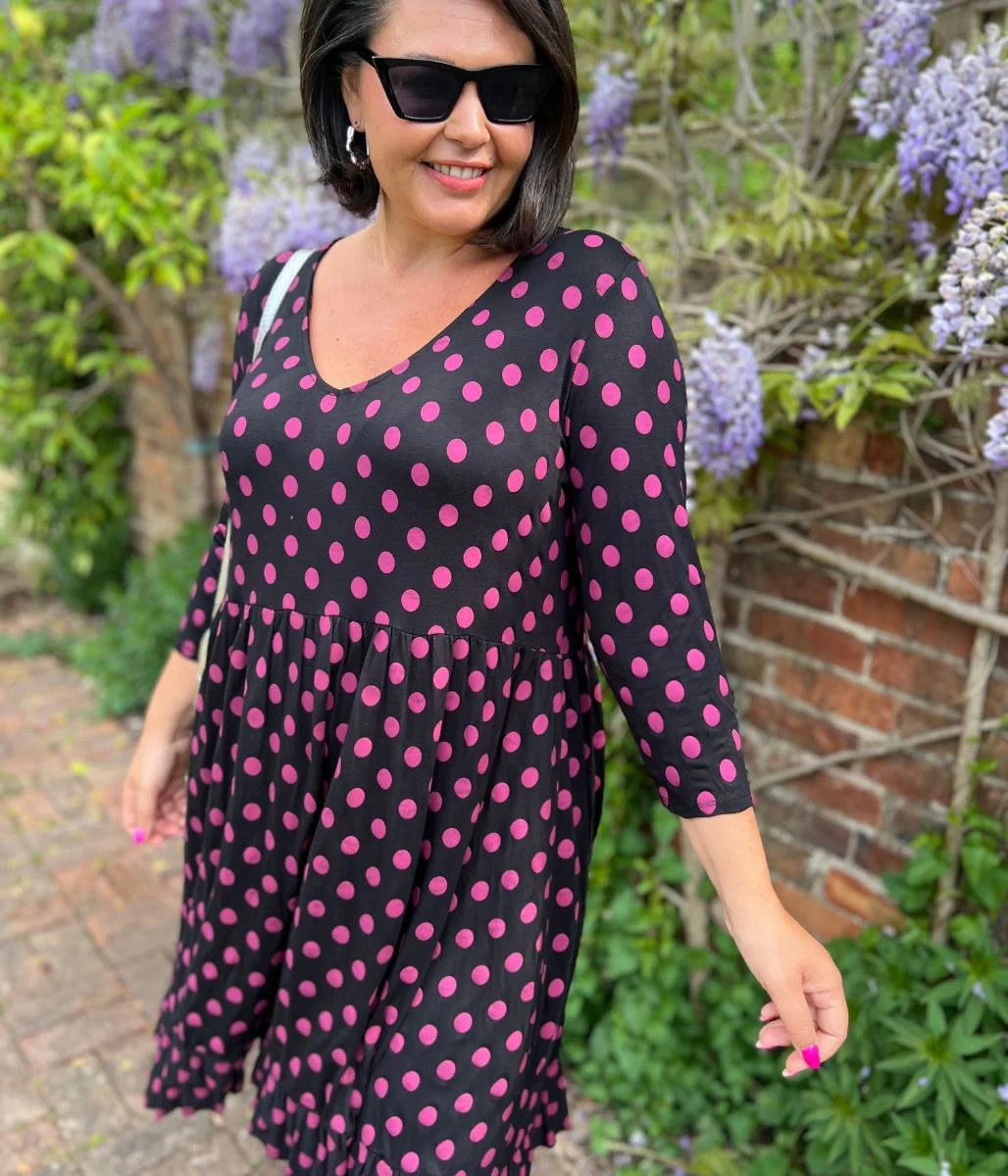 Black Spotted Frill Detail Dress - Image 6