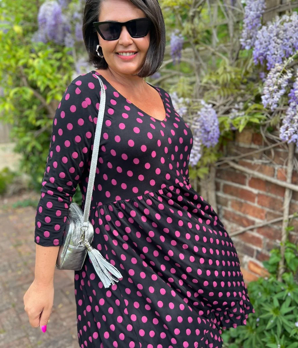 Black Spotted Frill Detail Dress - Image 7