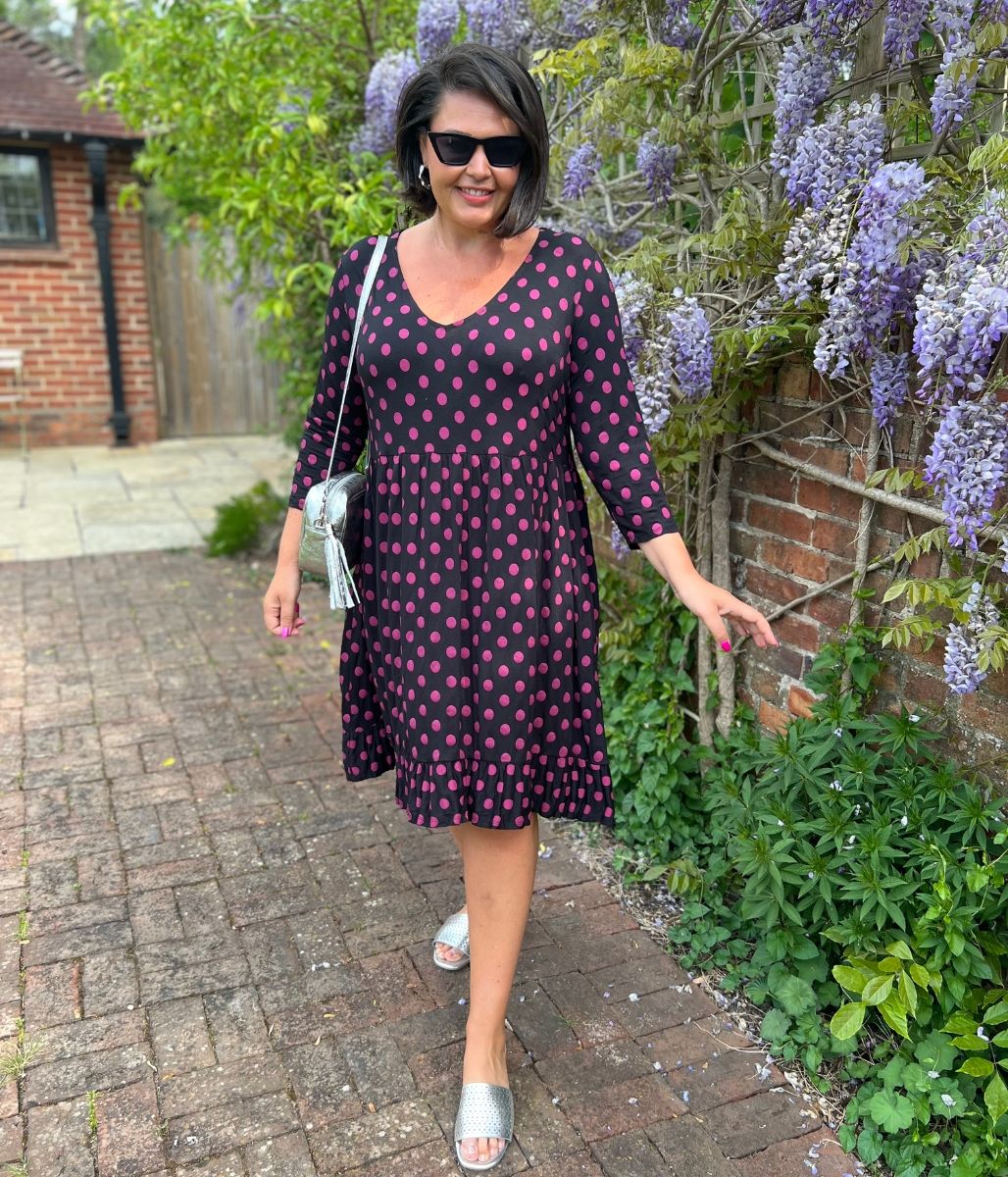 Black Spotted Frill Detail Dress - Image 8