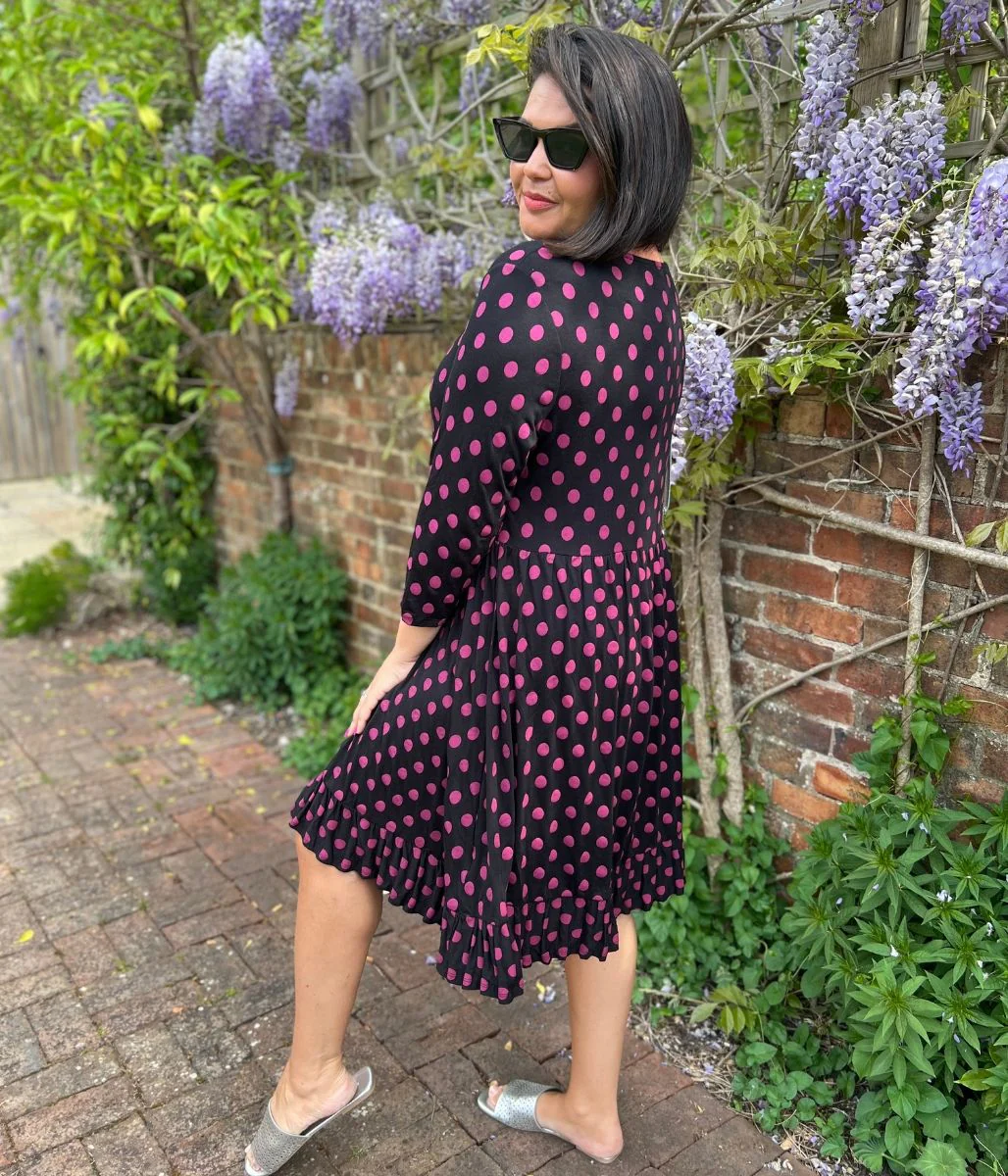 Black Spotted Frill Detail Dress - Image 9