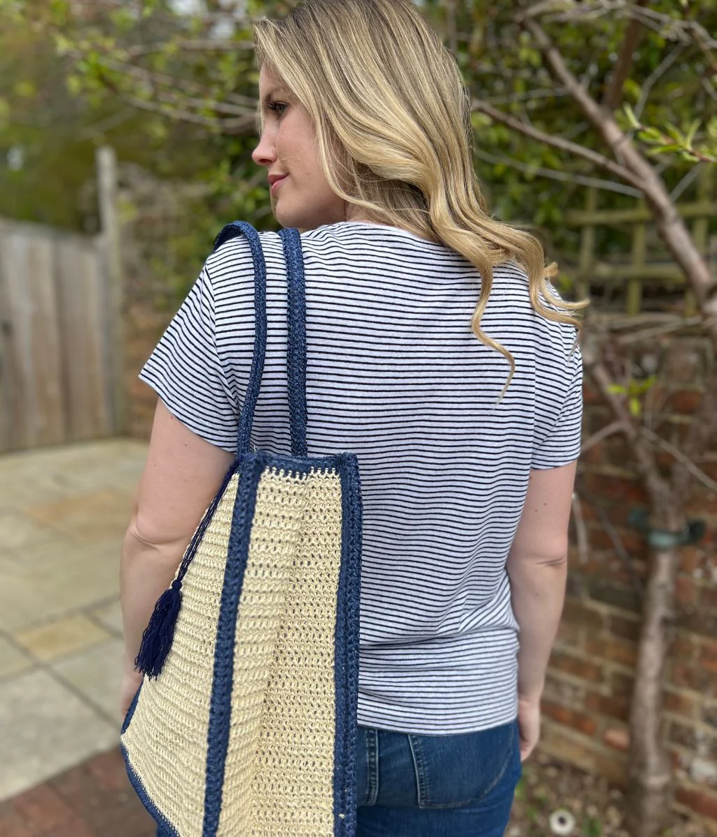 Black Striped Linen Blend V Neck T Shirt - Image 6