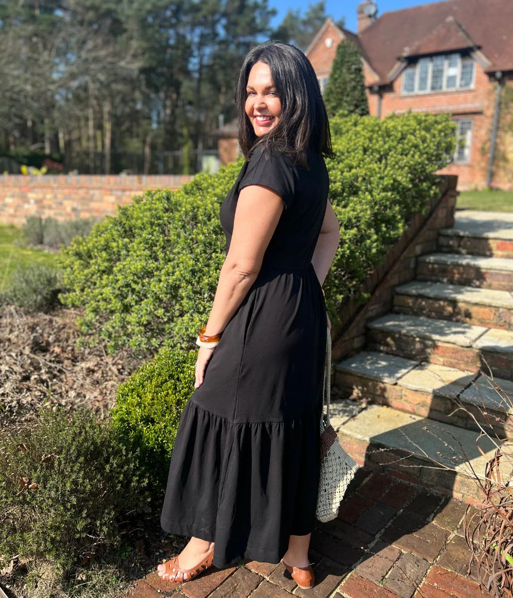 Black Tiered Premium Notch Neck Jersey Dress - Image 5