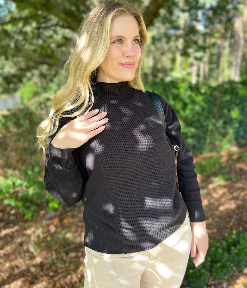 Black Turtle Neck Ribbed Batwing Jumper - Image 2