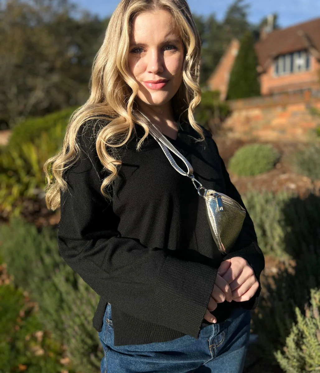 Black V Neck Fine Merino Wool Jumper - Image 6