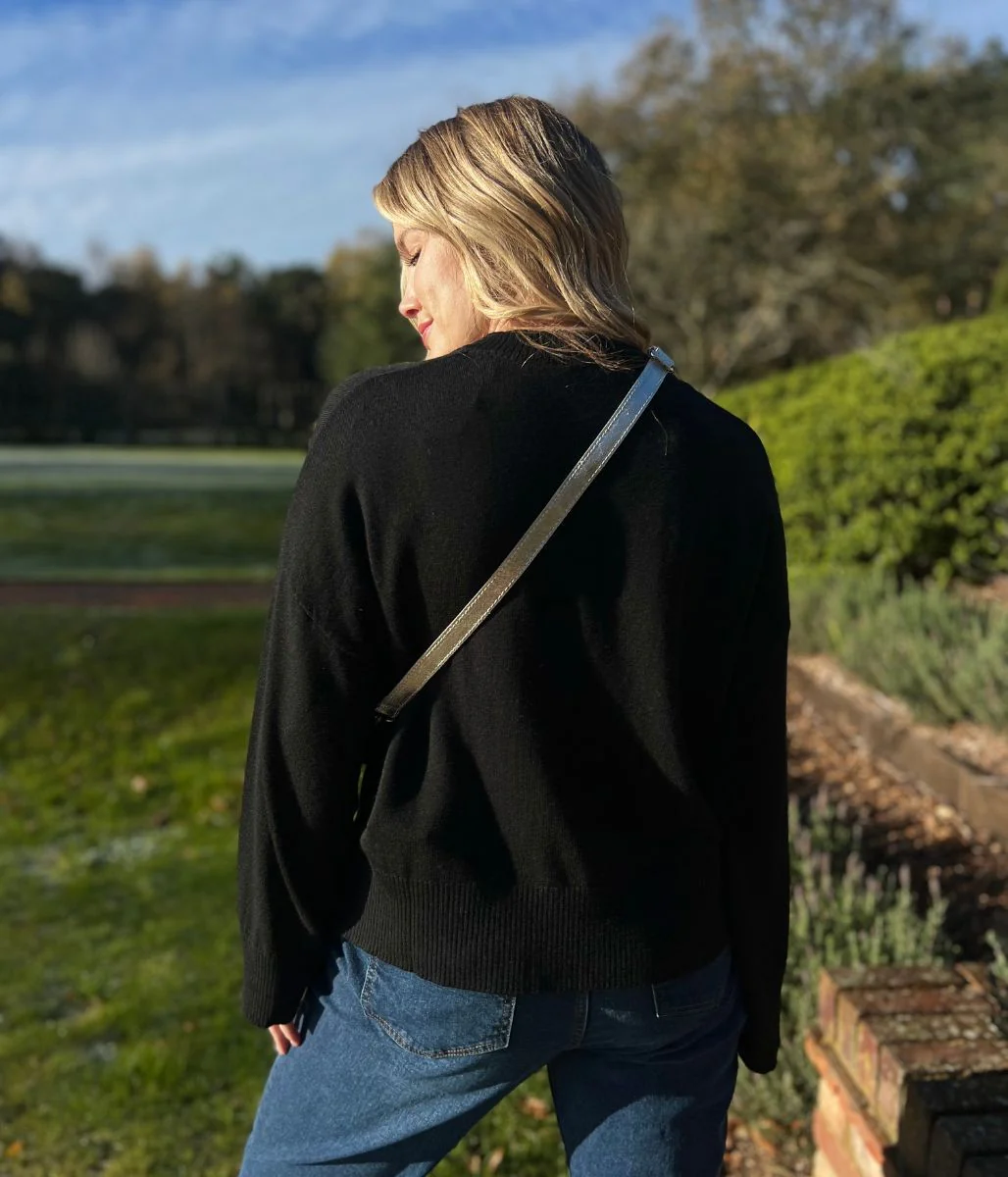 Black V Neck Fine Merino Wool Jumper - Image 7