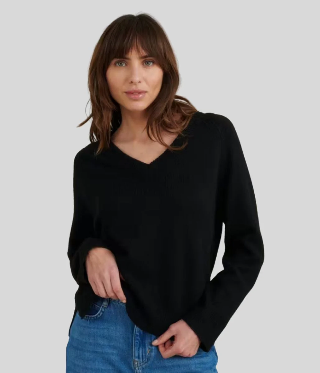 Black V Neck Raglan Jumper - Image 5