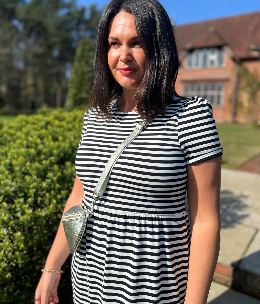 Black & White Premium Striped Jersey Dress - Image 11