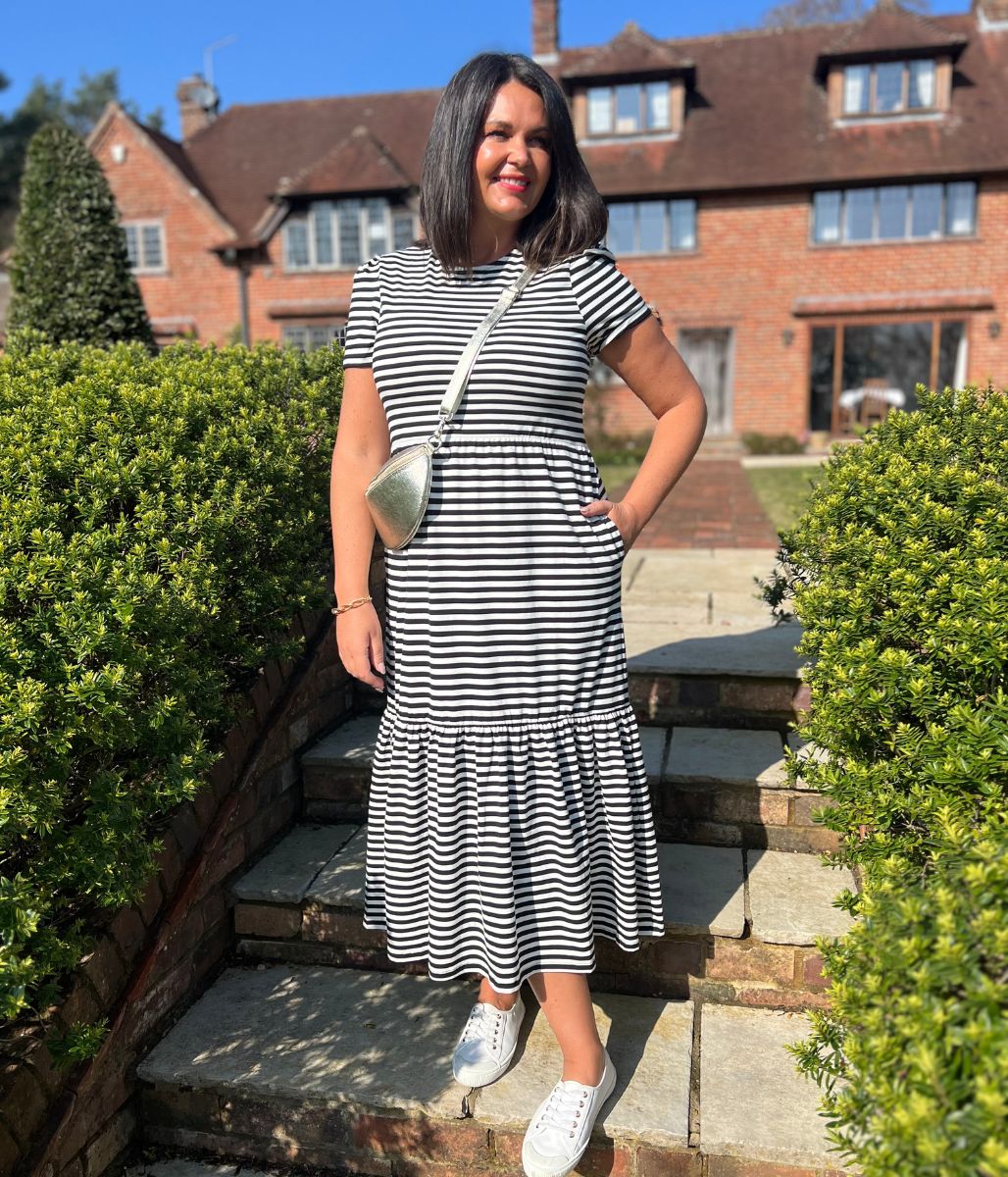 Black & White Premium Striped Jersey Dress - Image 12