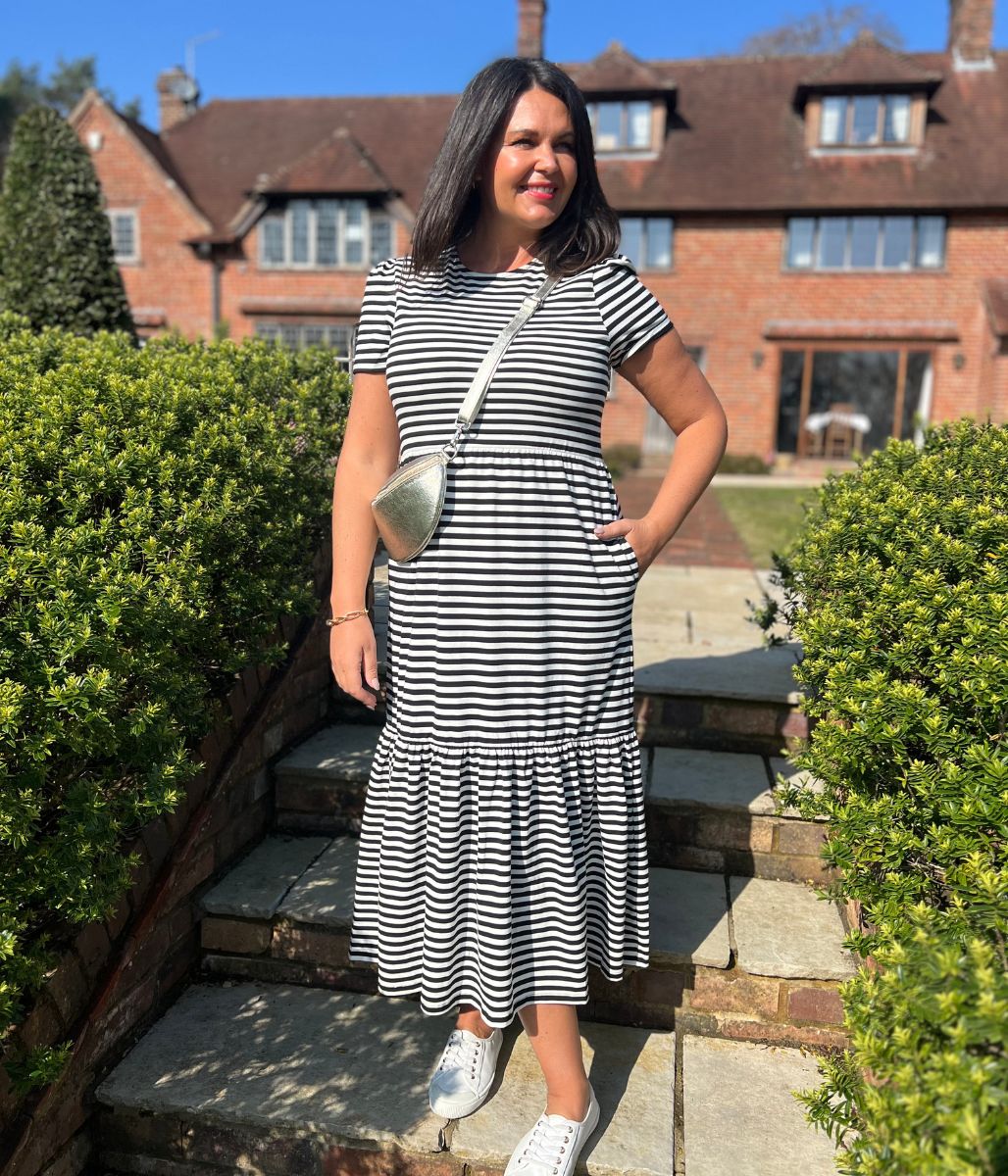 Black & White Premium Striped Jersey Dress - Image 13