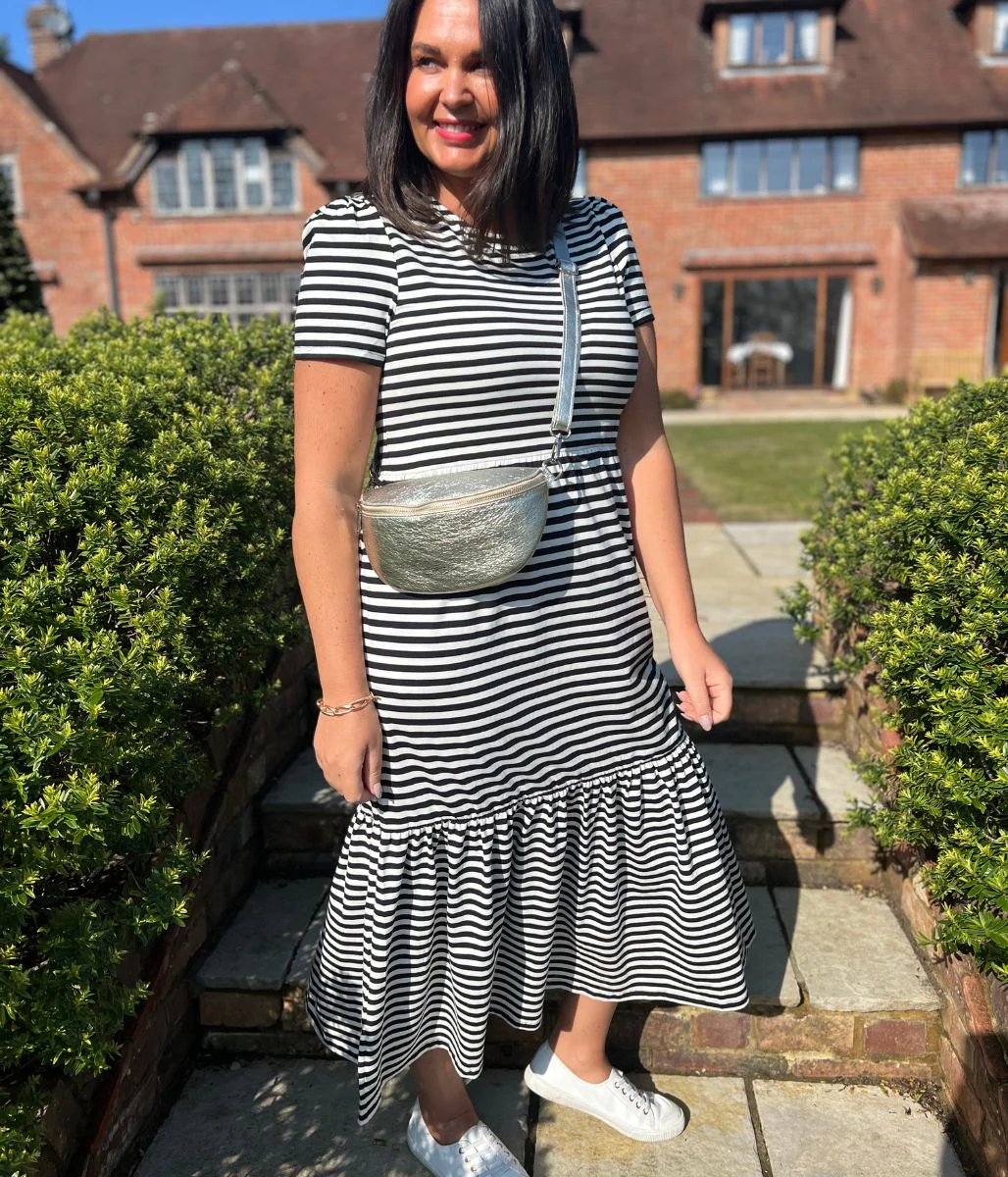 Black & White Premium Striped Jersey Dress - Image 9