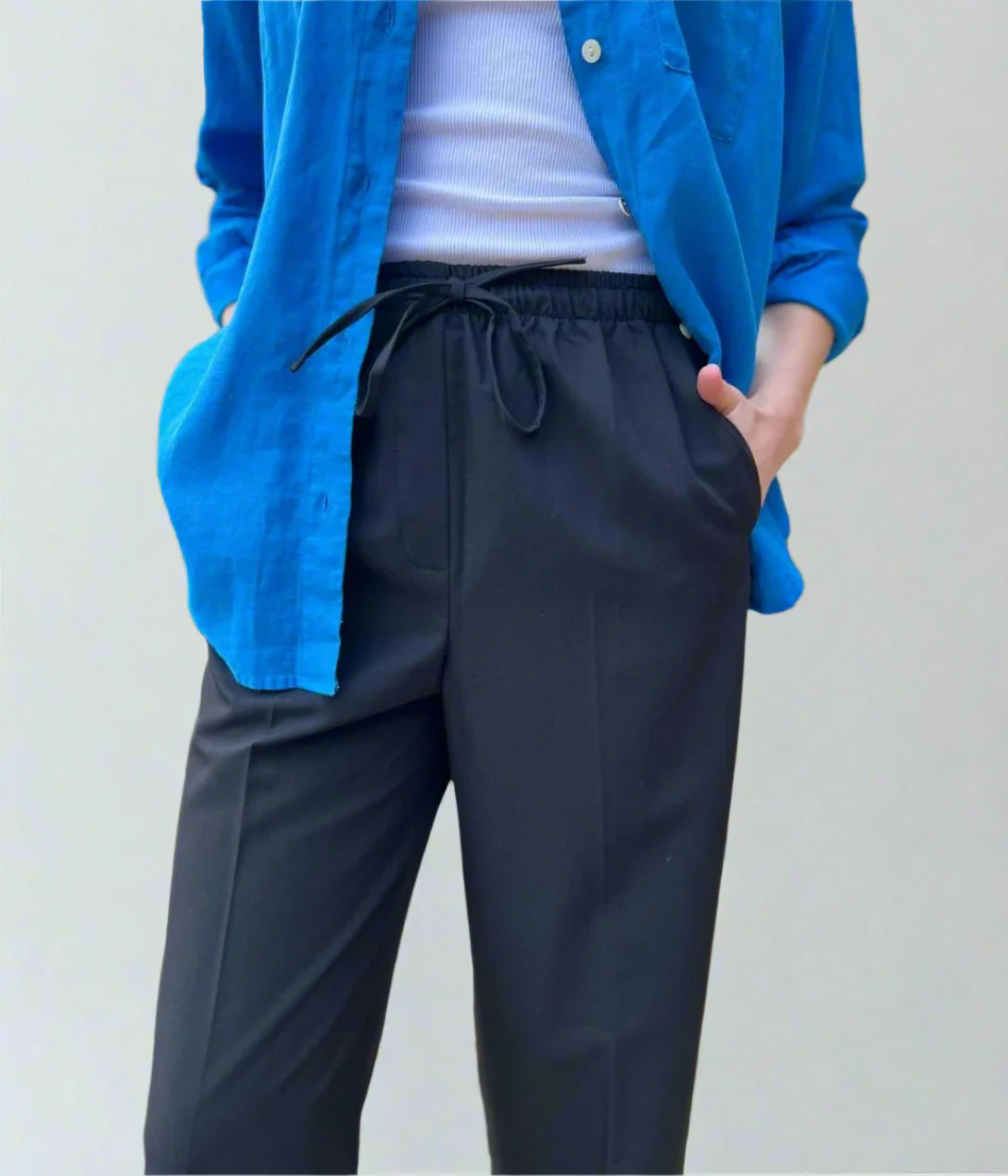 Black Wide Leg Drawstring Trousers - Image 6