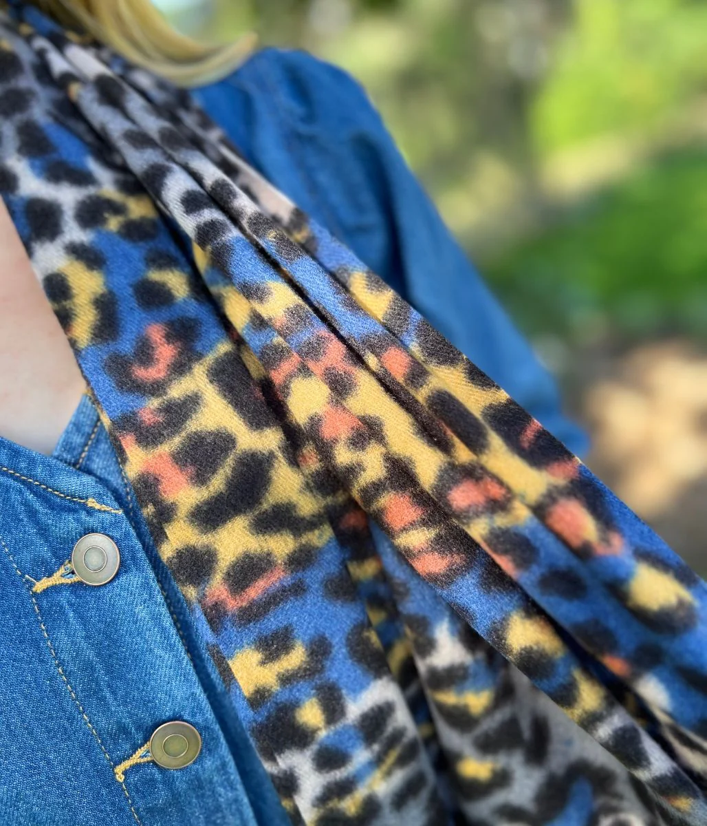 Blue Animal Print Tasselled Scarf - Image 10
