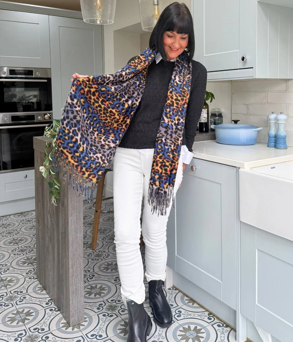 Blue Animal Print Tasselled Scarf - Image 3