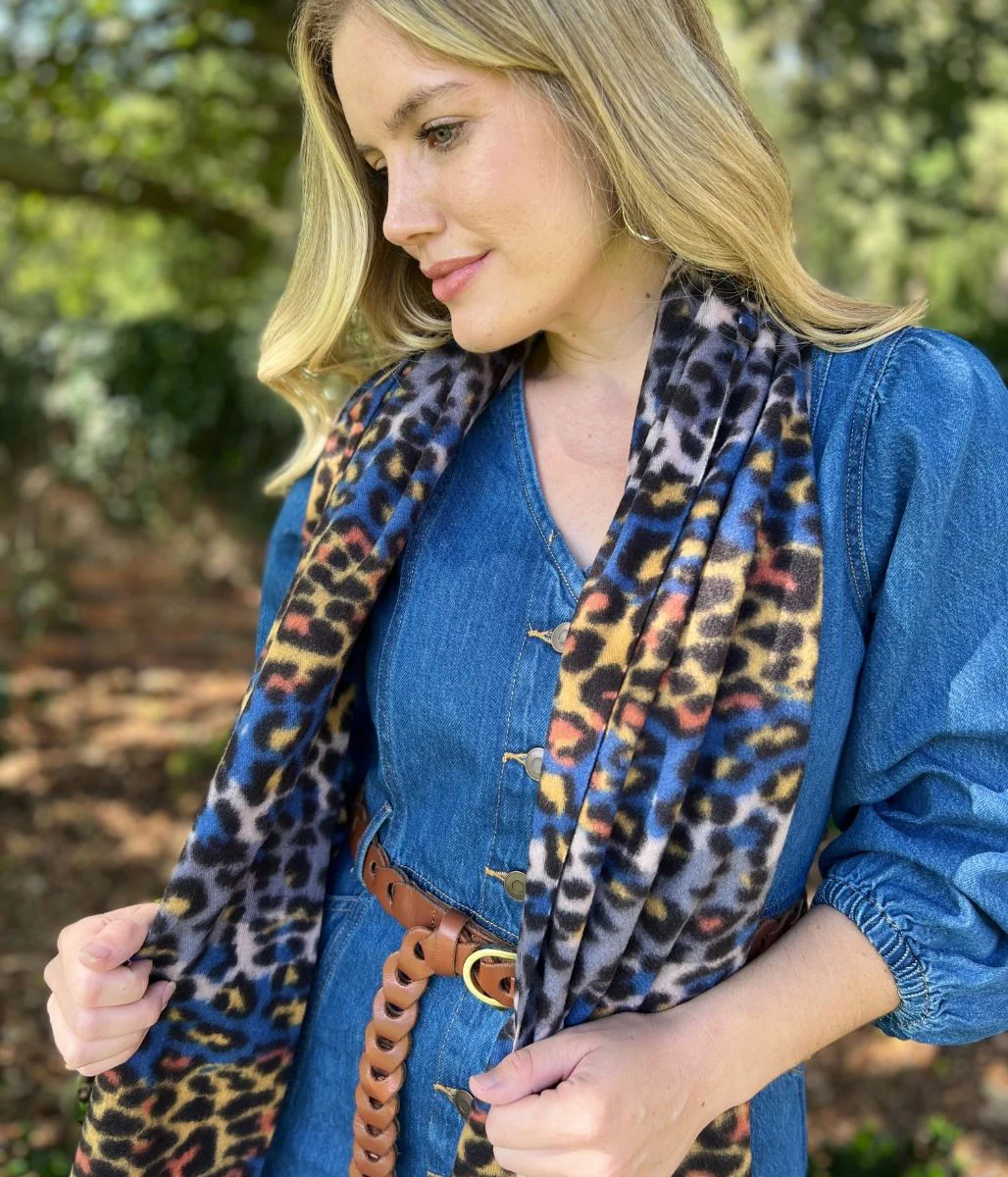 Blue Animal Print Tasselled Scarf - Image 7