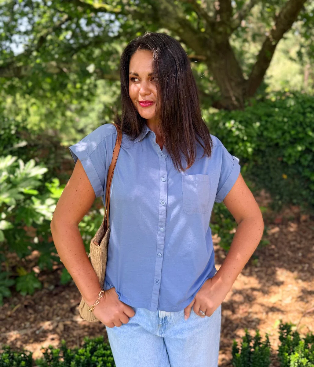 Blue Cap Sleeve Shirt - Image 3