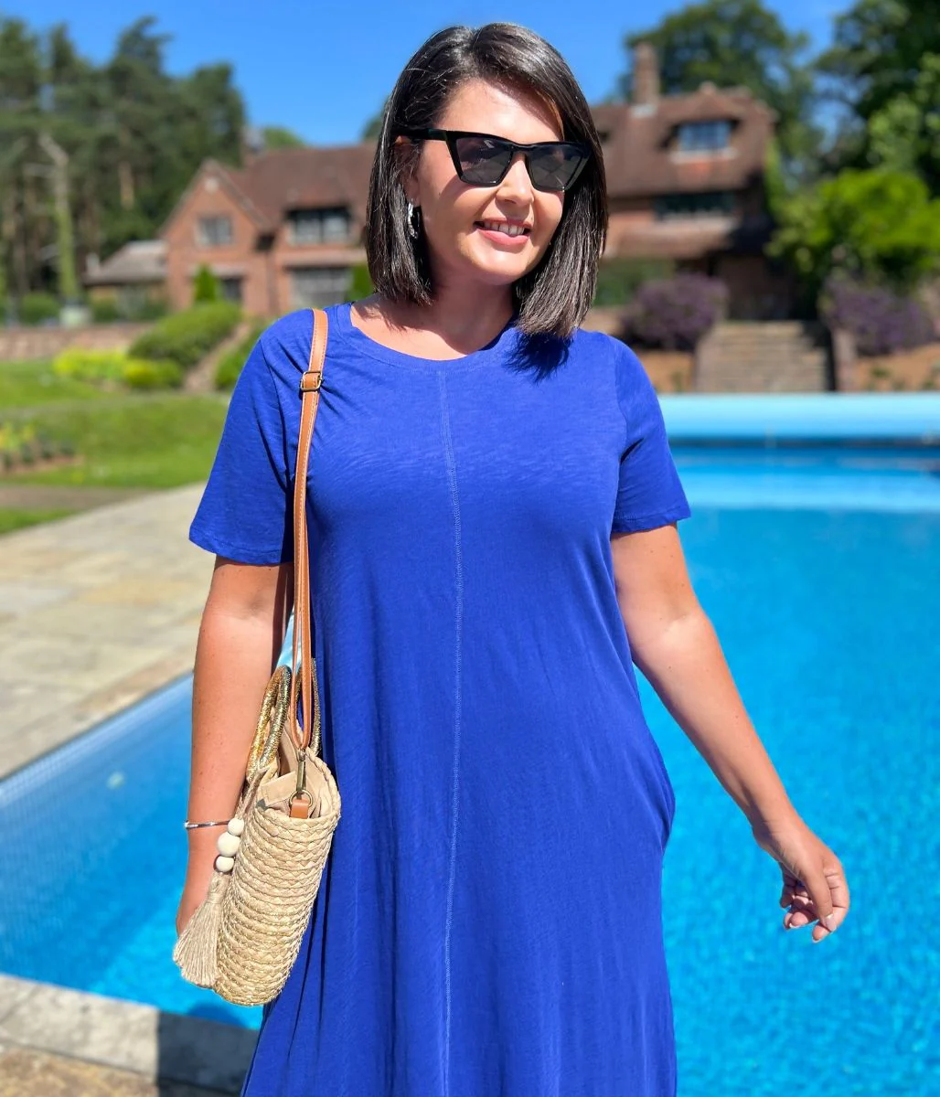 Blue Cotton Midaxi T Shirt Dress - Image 4