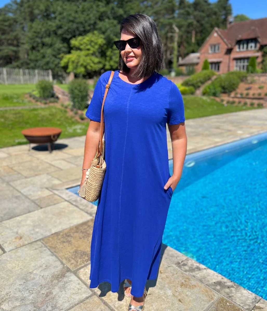 Blue Cotton Midaxi T Shirt Dress - Image 7