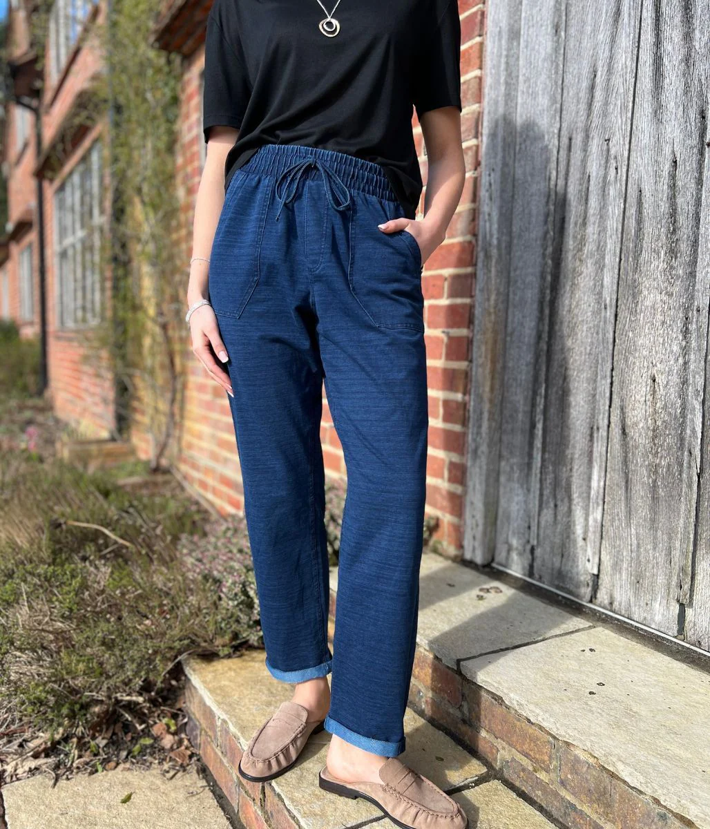 Blue Cotton Rich Dark Denim Straight Leg Jogger Trousers