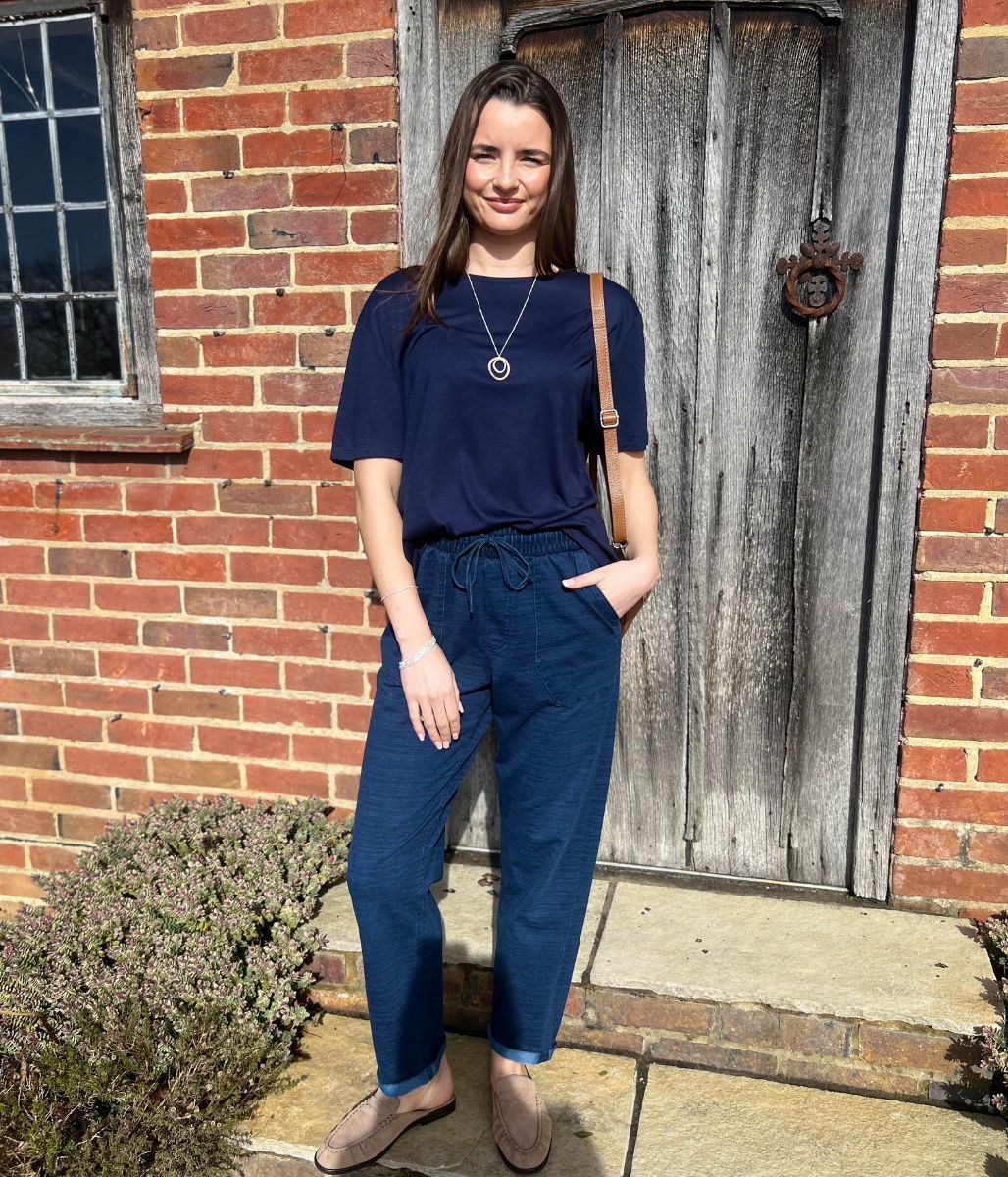 Blue Cotton Rich Dark Denim Straight Leg Jogger Trousers - Image 2