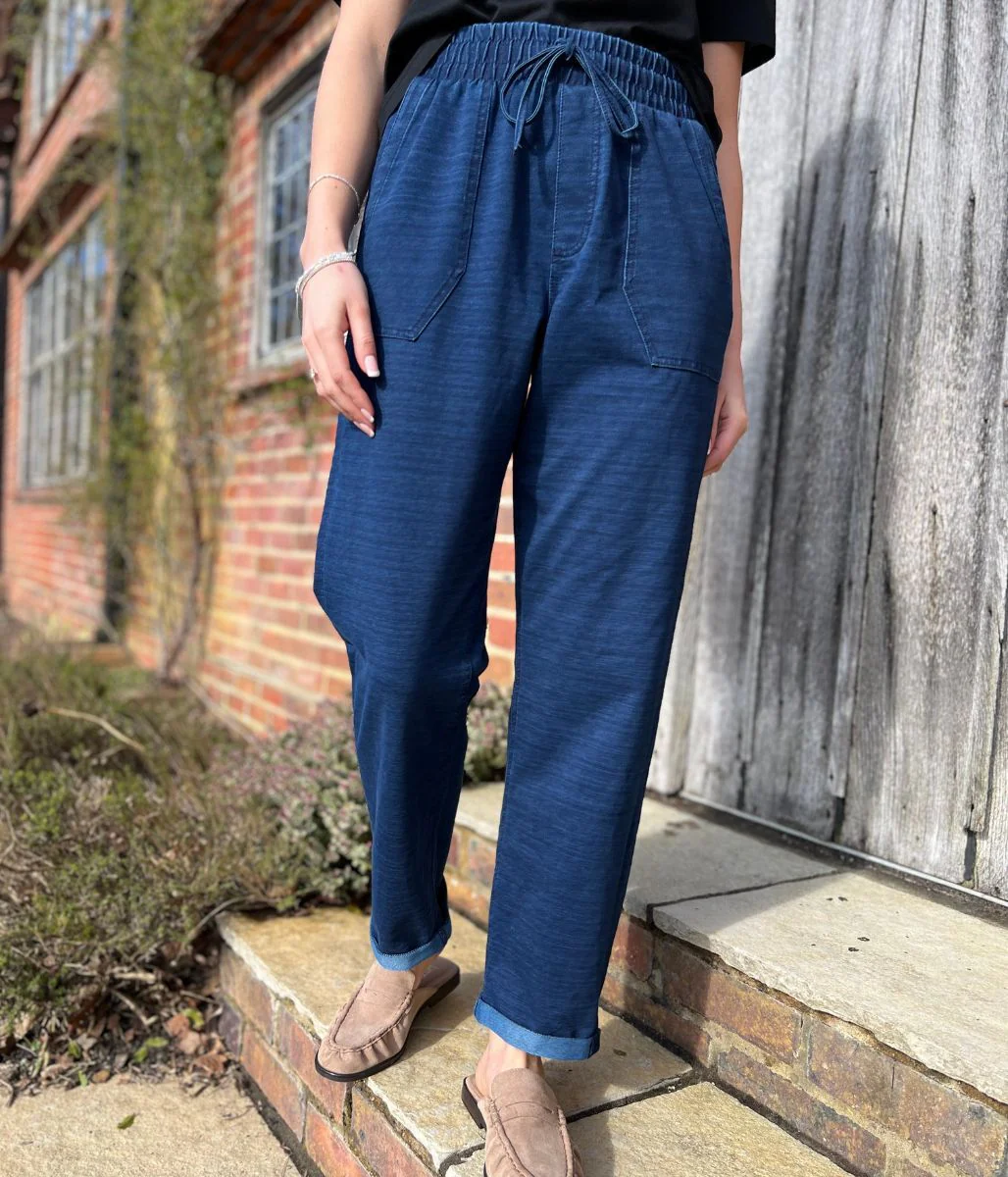 Blue Cotton Rich Dark Denim Straight Leg Jogger Trousers - Image 3