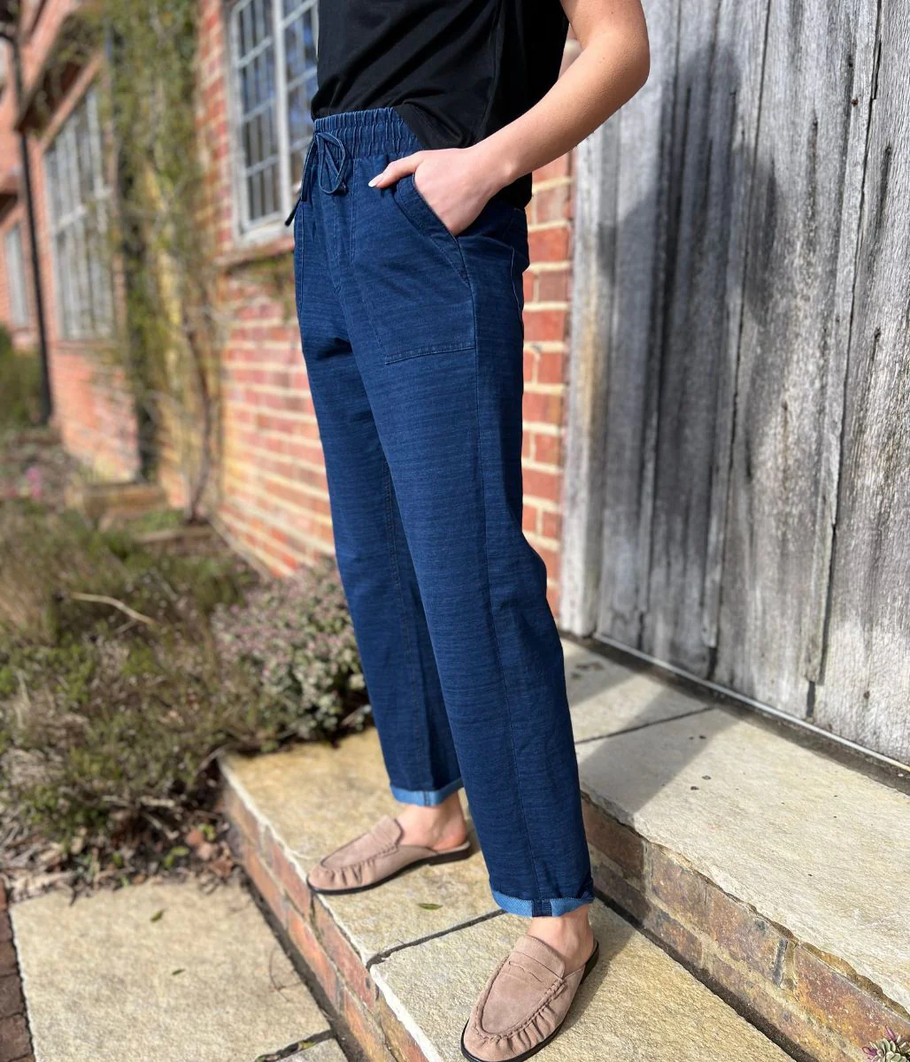 Blue Cotton Rich Dark Denim Straight Leg Jogger Trousers - Image 6