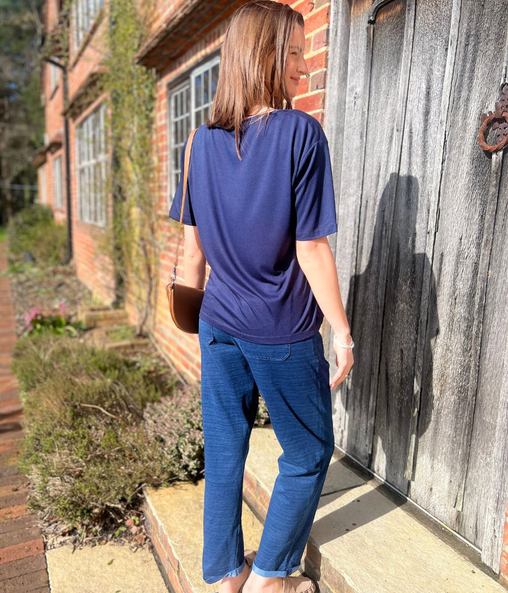 Blue Cotton Rich Dark Denim Straight Leg Jogger Trousers - Image 7