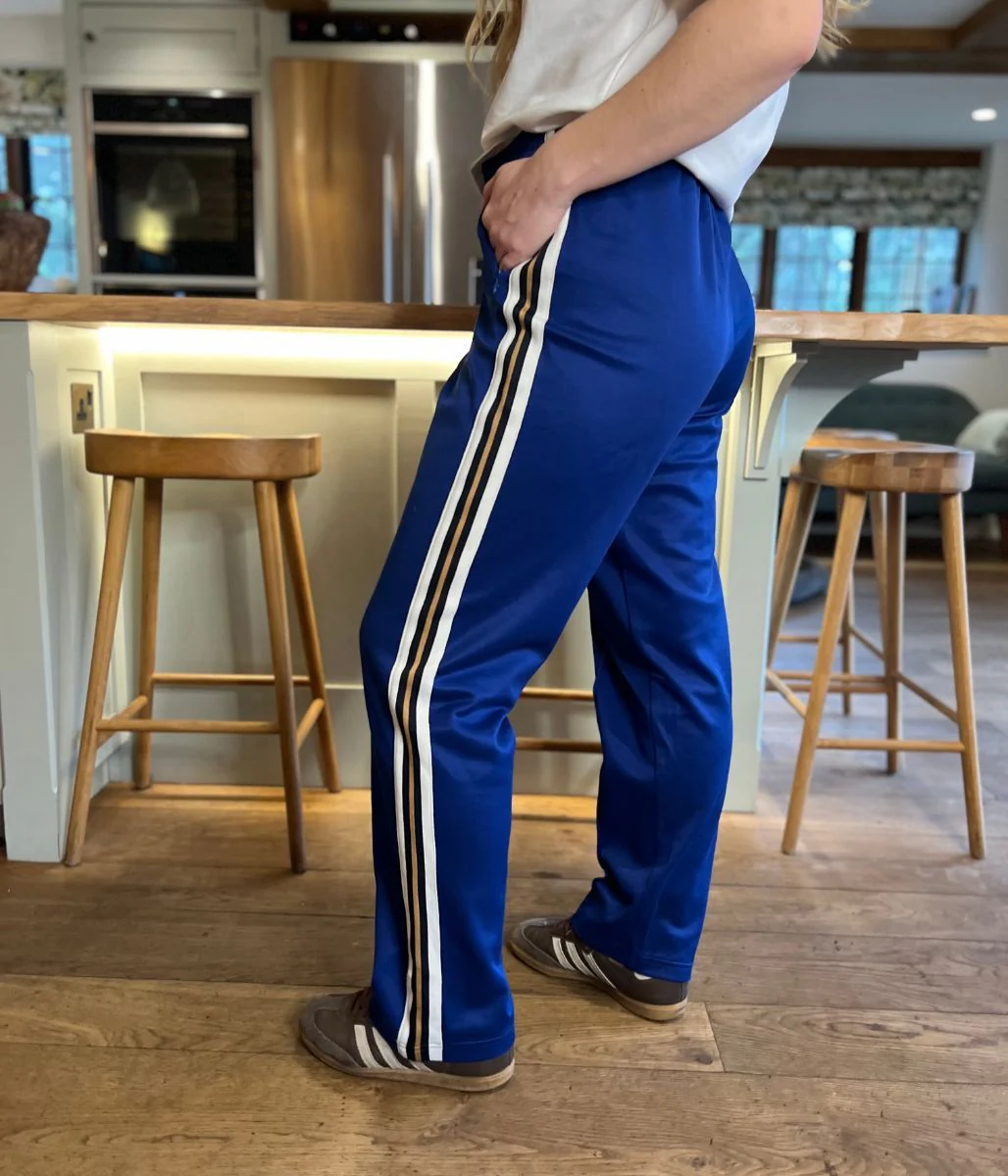 Blue Cotton Rich Retro Side Stripe Joggers - Image 3